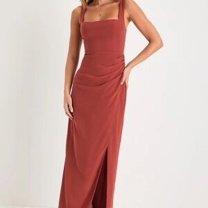 Glamorous Disposition Rust Ruched Maxi Dress, Lulus
